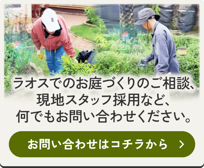 ラオスでのお庭づくりのご相談、現地スタッフ採用など、何でもお問い合わせください。